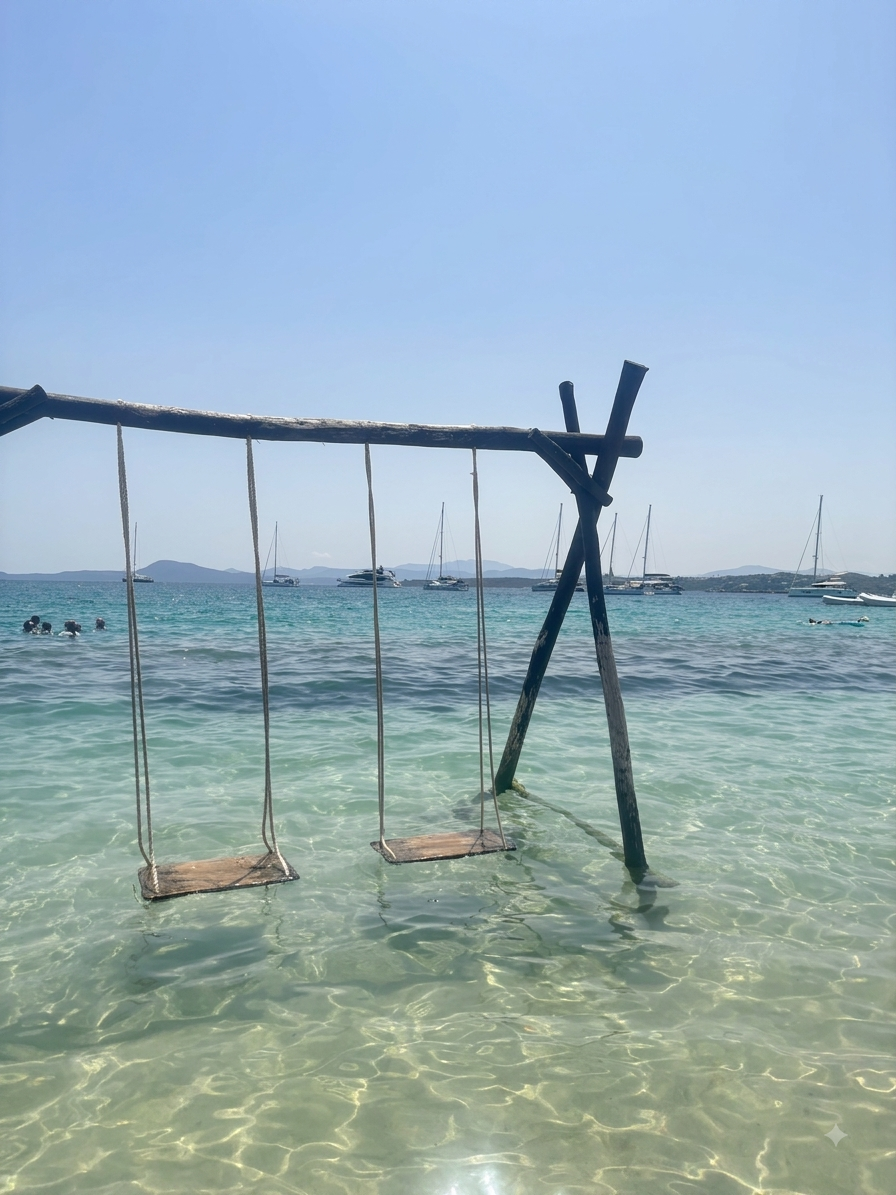 L'altalena in mare alla Spiaggia Bianca di Golfo Aranci
